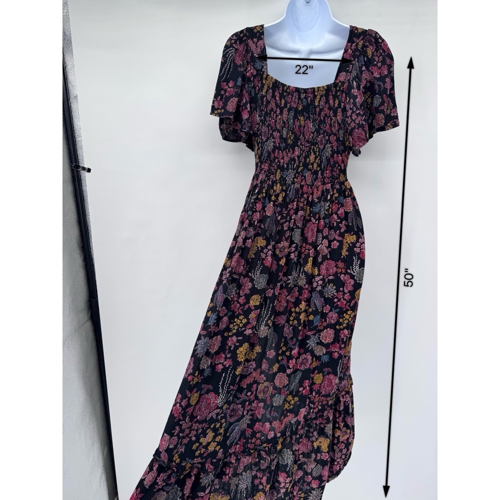 ANGIE Boho Floral Smocked Dress Festival front slit babydoll bloomcore cottage M - Picture 7 of 14